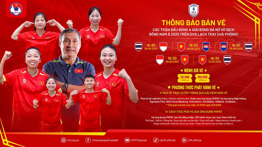 Information on the issuance of tickets to watch matches of the Vietnam women's team in Group A of the 2025 Southeast Asian tournament. Photo: VFF