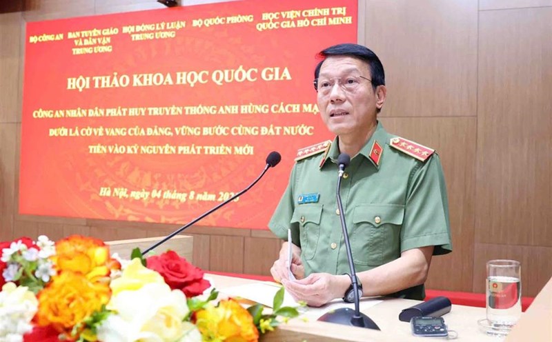 Politburo member and Minister of Public Security Luong Tam Quang delivered the opening speech at the workshop. Photo: Ministry of Public Security