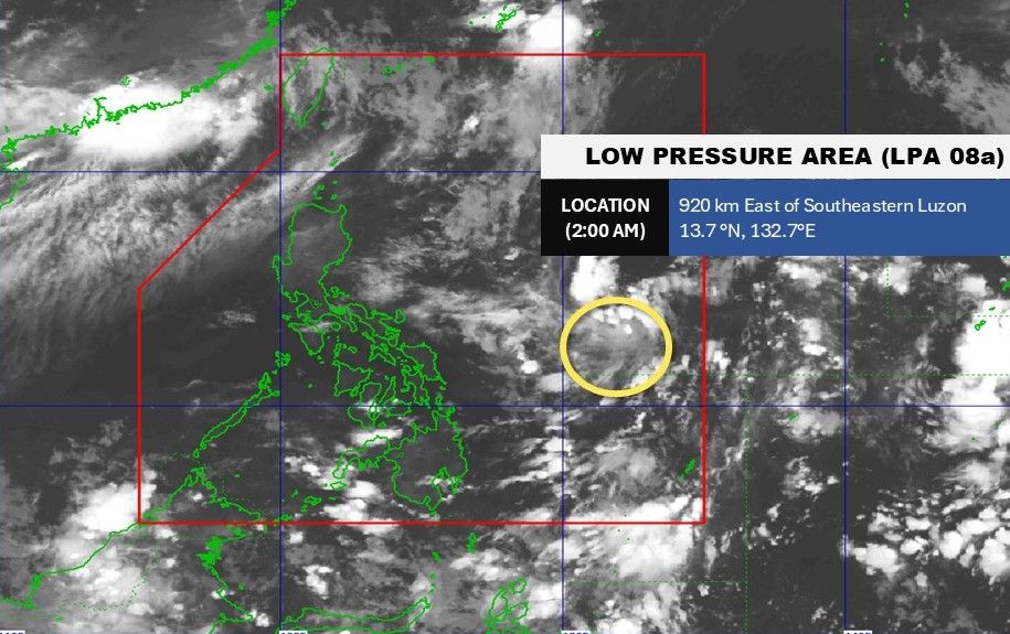 2025년 8월 5일 오전 2시 현재 저기압 08a의 중심 위치. 사진: PAGASA