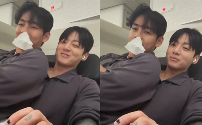 V and Jungkook (BTS) on the plane. Photo: Taken from video
