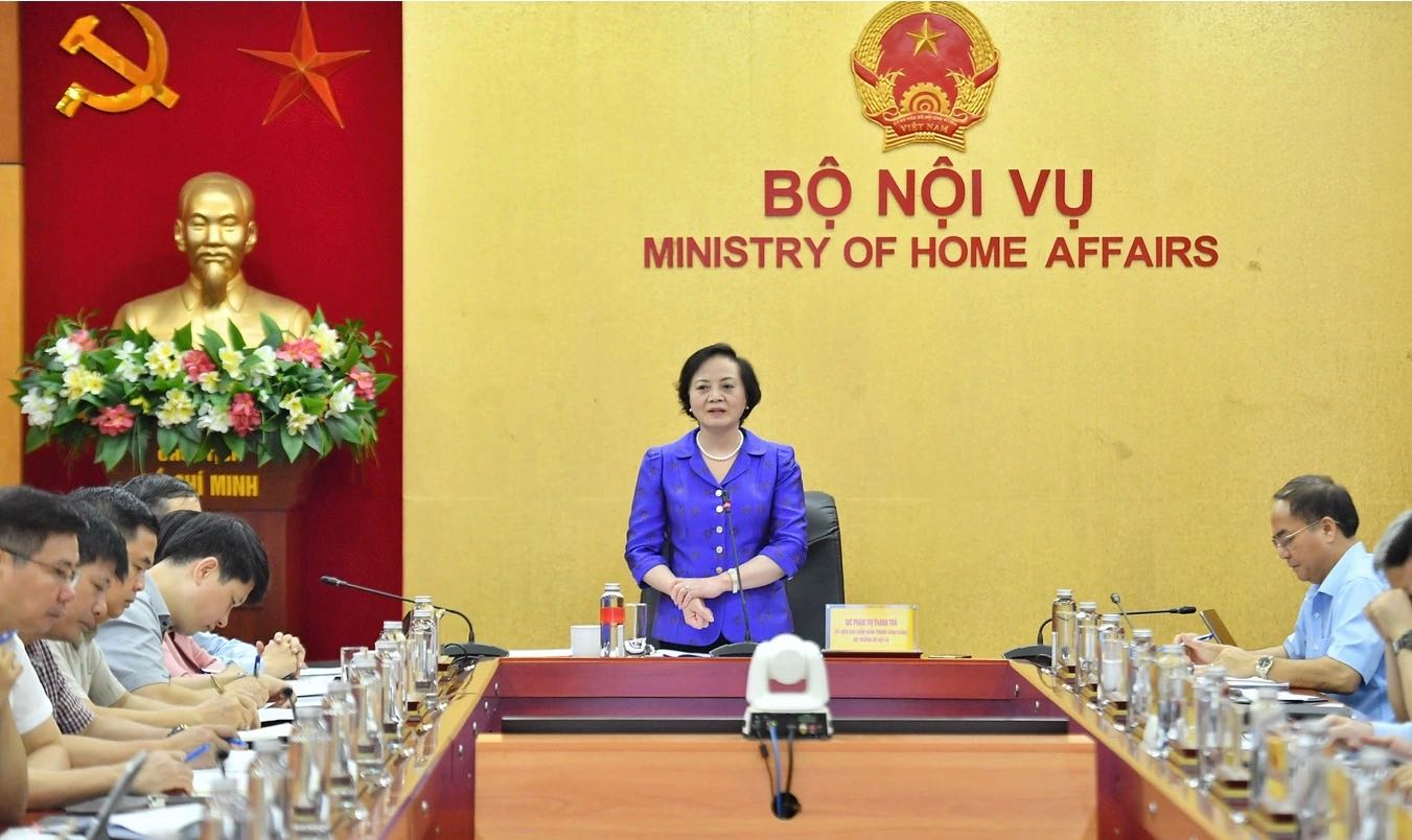 Minister of Home Affairs Pham Thi Thanh Tra spoke at the conference. Photo: Gia Doan