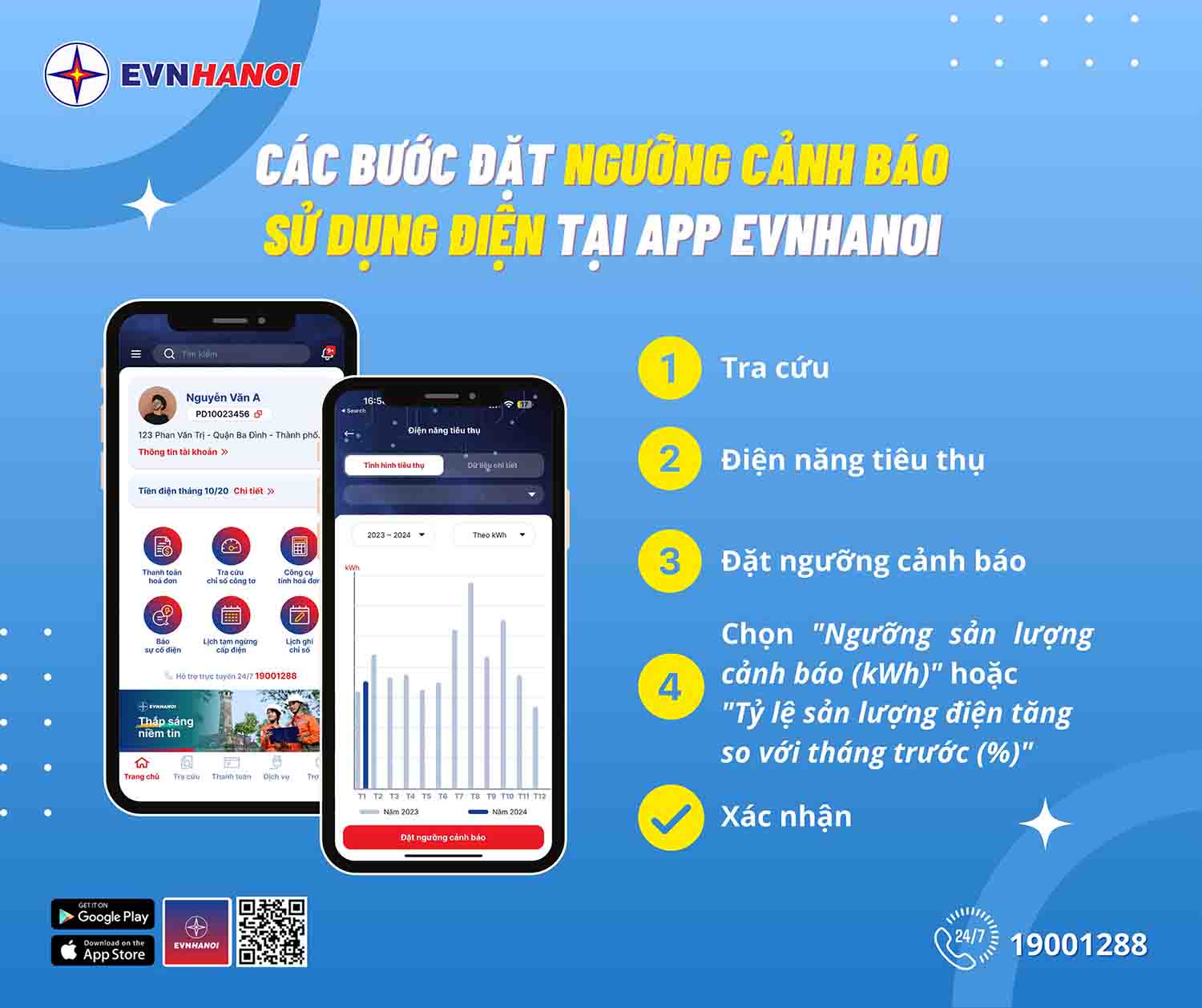 Tinh nang “Dat nguong canh bao” tren App EVNHANOI. Anh: Minh Thu.