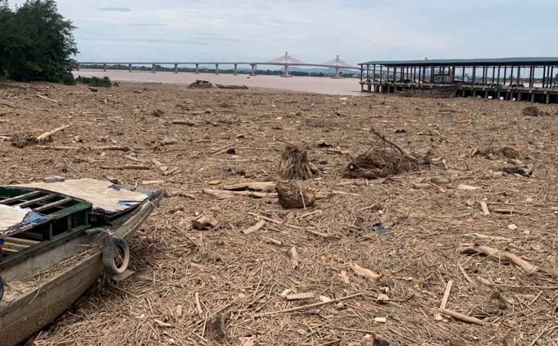 Hundreds of tons of garbage drifted into Xuan Hoi fishing port, making collection difficult. Photo: Tran Tuan.