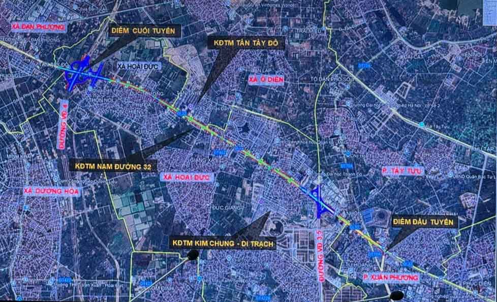 建設予定の道路の位置。写真:ハノイ建設計画研究所