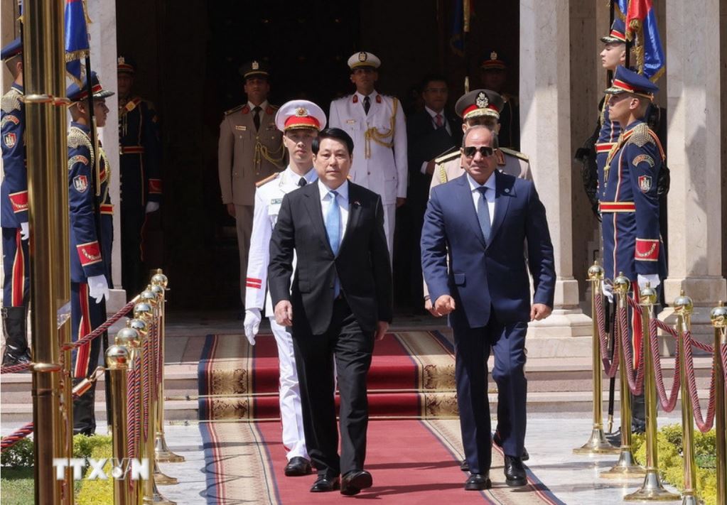 Tong thong Ai Cap Abdel Fattah El-Sisi don Uy vien Bo Chinh tri, Chu tich nuoc Luong Cuong. Anh: TTXVN