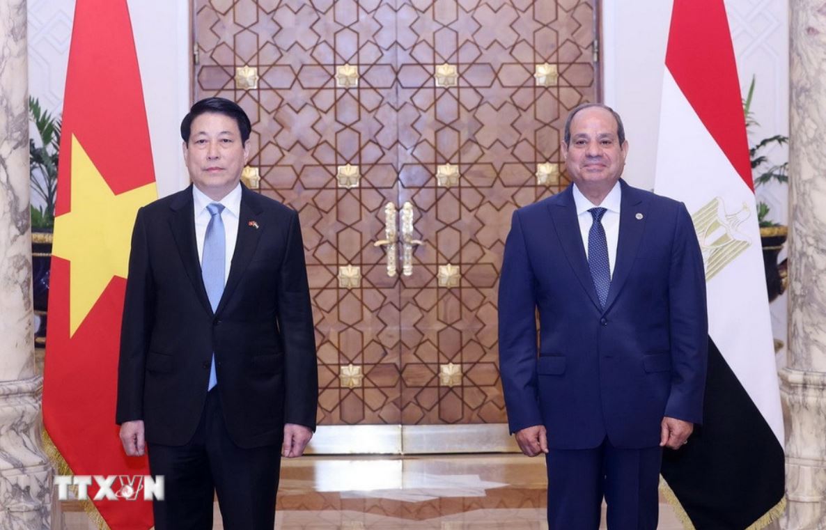 Egyptian President Abdel Fattah El-Sisi welcomed Politburo member and President Luong Cuong. Photo: VNA