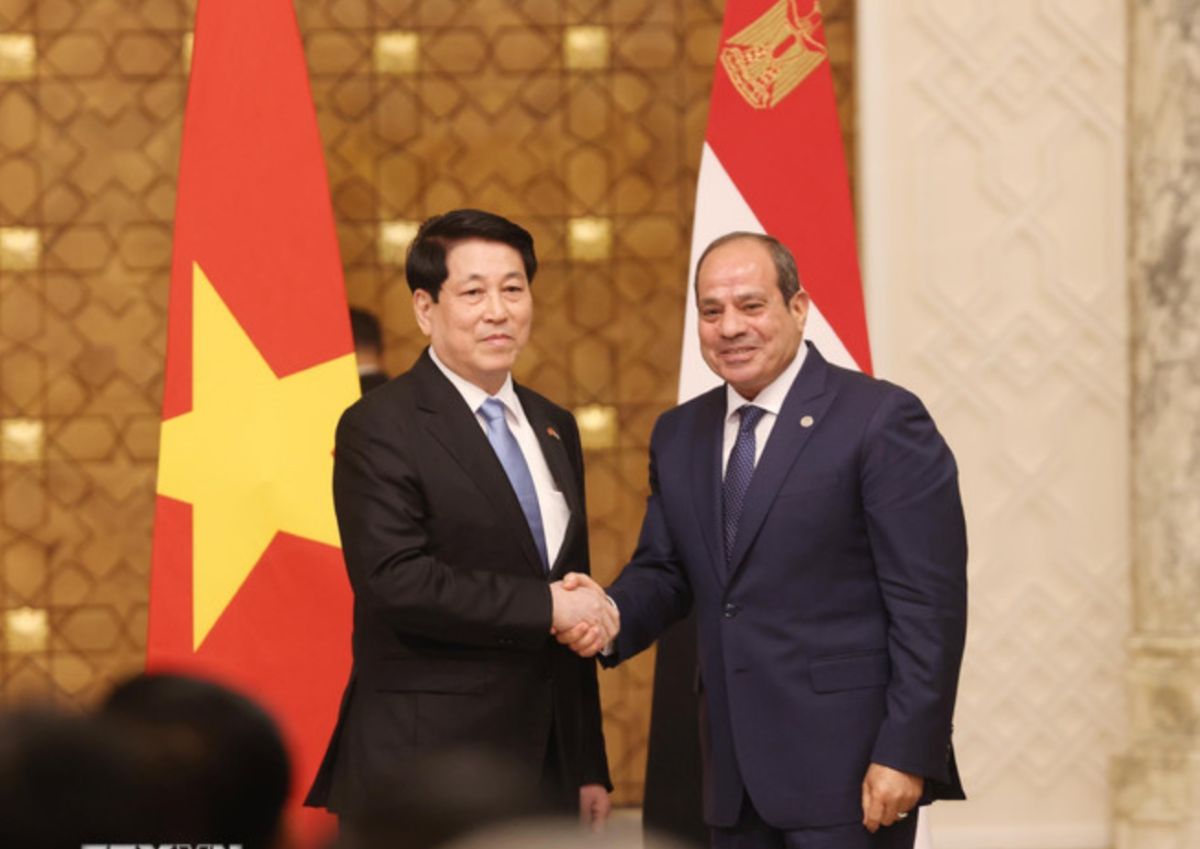 Politburo member and President Luong Cuong and Egyptian President Abdel Fattah El-Sisi at the press conference. Photo: VNA