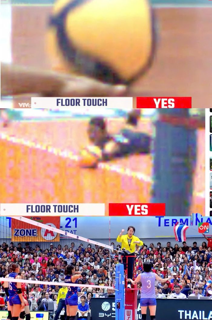 Tinh huong tranh cai giua tuyen bong chuyen nu Viet Nam va Thai Lan o chang 1 SEA V.League 2025. Anh cat tu video