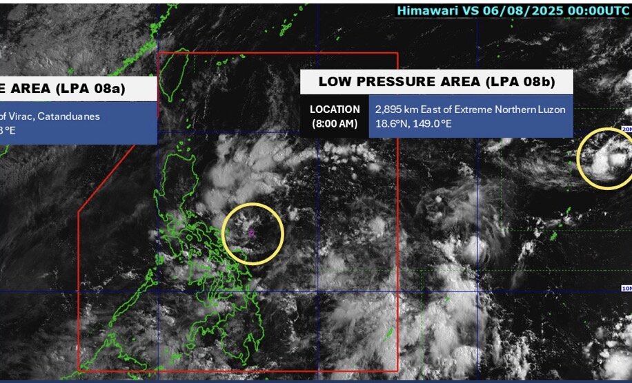 8월 6일 오전 8시 동해 근처의 두 저기압 사진: PAGASA