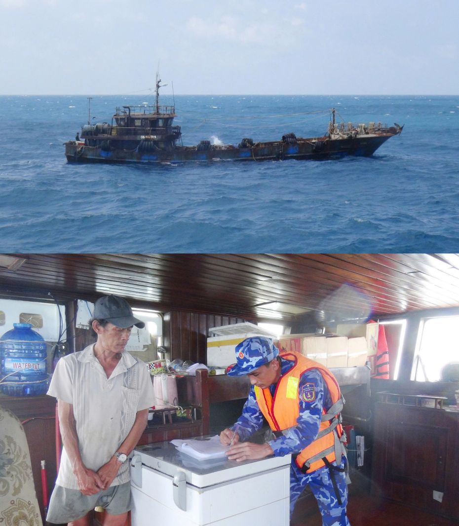 BTL Vung Canh sat bien 4 kiem tra, bat giu tau ca van chuyen trai phep 260.000 lit dau DO. Anh: BTL Vung CSB4