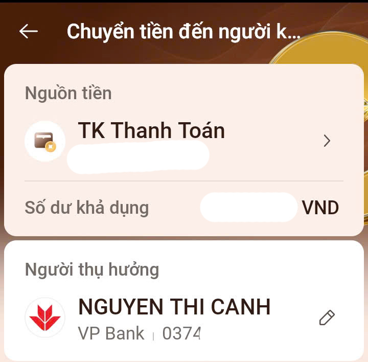 Chị Canh hoang mang khi mình bất ngờ tài khoản ngân hàng VP Bank. Ảnh nhân vật cung cấp.