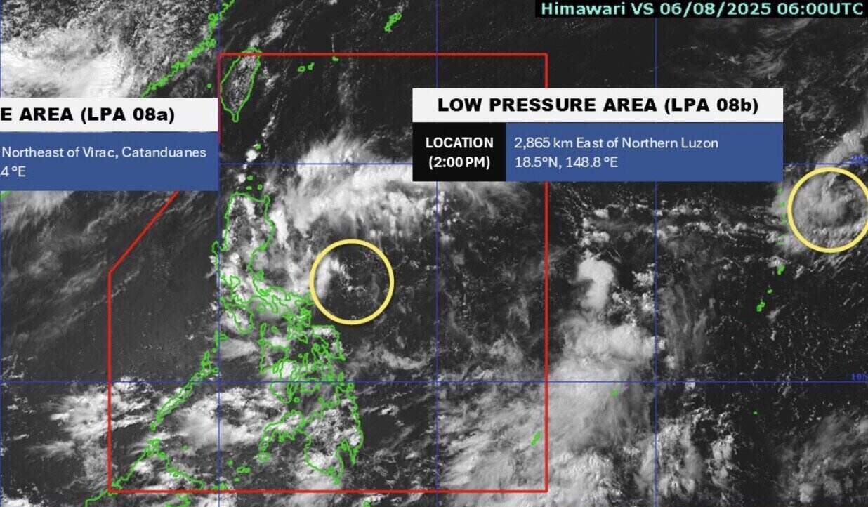 Vi tri 2 ap thap gan Bien Dong chieu 6.8. Anh: PAGASA