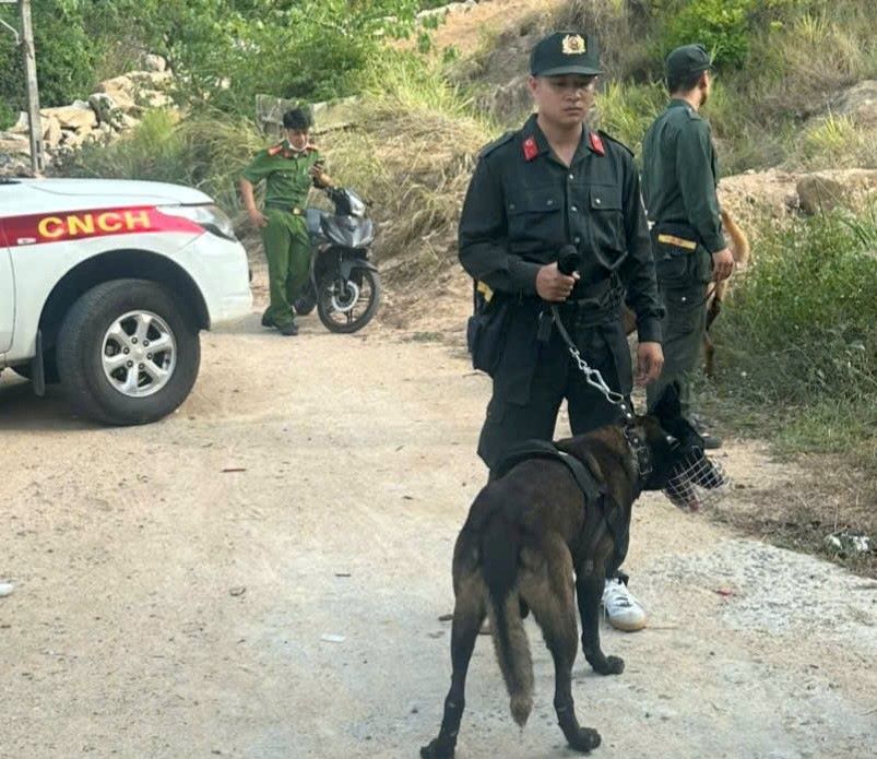 救助隊は、ホアン・グウ・ソン山で行方不明になっている疑いのある犠牲者の捜索に専門犬を動員しました。写真:Phuong Linh