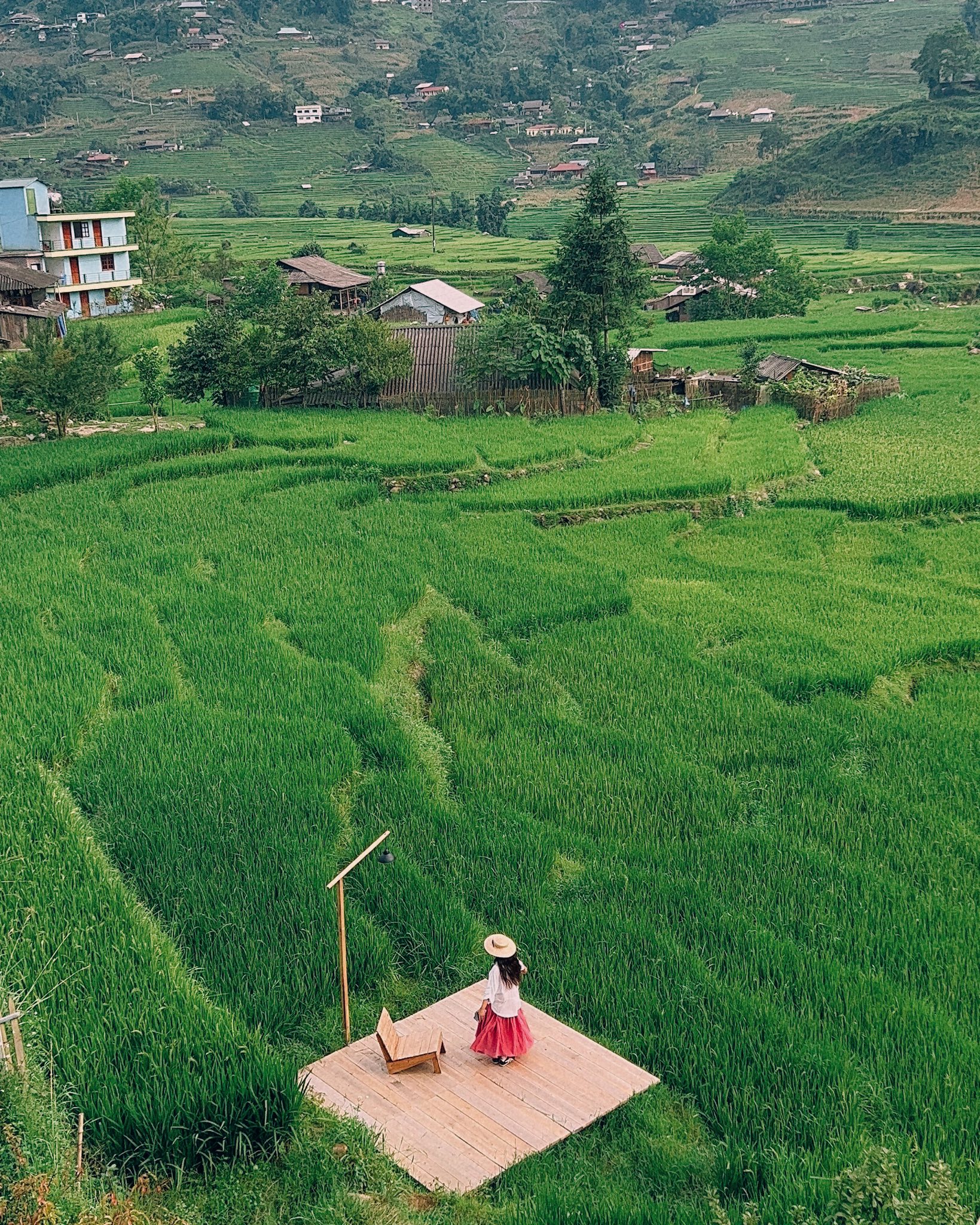 Ban Ta Van co vi tri nam tua lung vao nui, mat huong ra thung lung Muong Hoa tho mong. Nam nay, thoi diem ngam mua lua chin Ta Van dep nhat la vao cuoi thang 8 dau thang 9. Khi do, nhung thua ruong bac thang Ta Van nhu bung sang voi sac vang cua lua chin, ruong dong nhu bien thanh dai lua om ap dong suoi Muong Hoa.