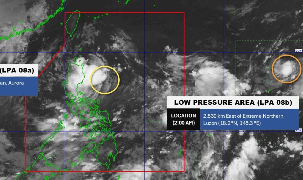 Location of low pressure 08a and 08b at 2:00 a.m. on August 7, 2025. Photo: PAGASA