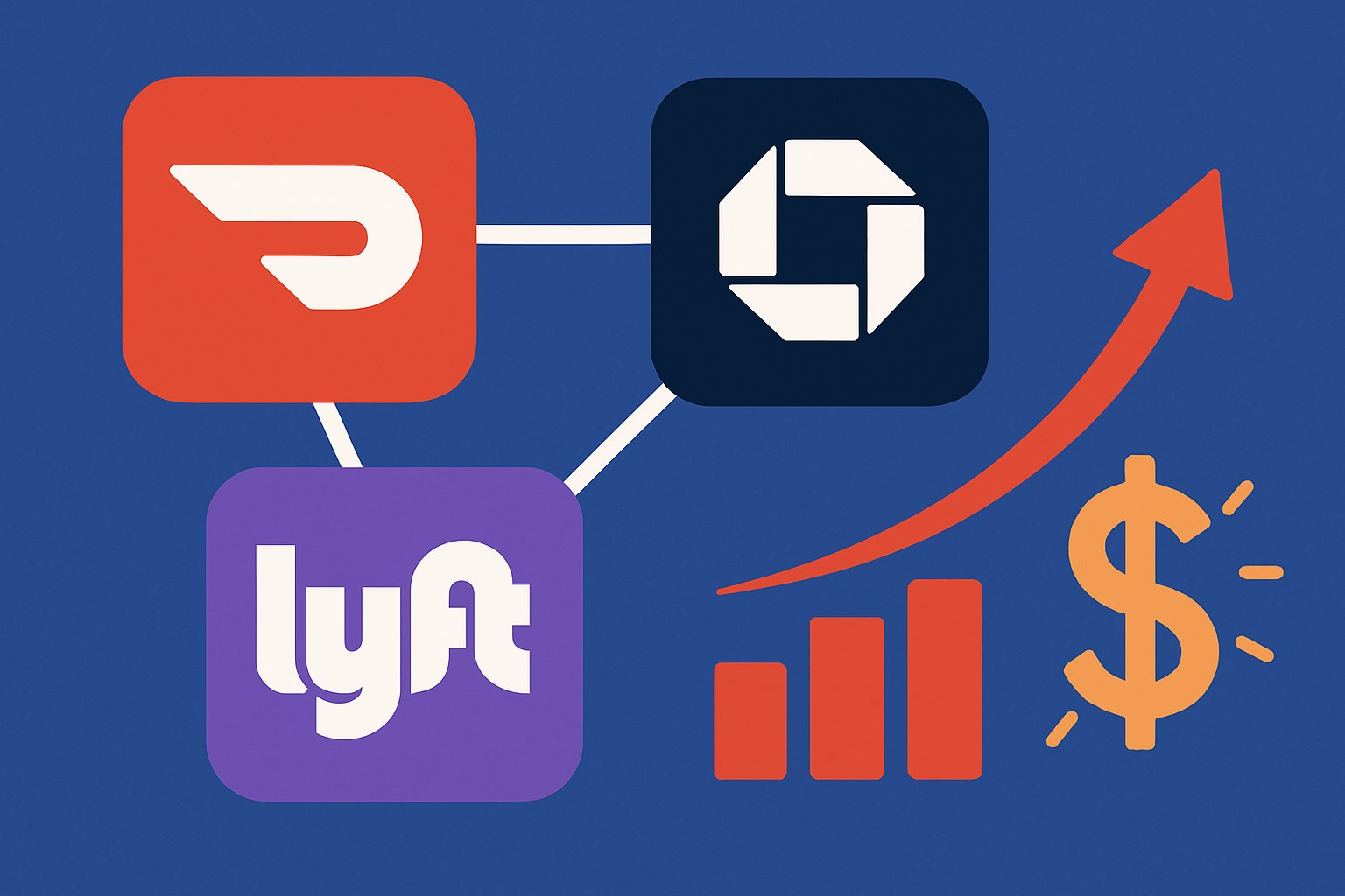 Lyft duy tri lien ket voi DoorDash va Chase de tang muc do hien dien trong he sinh thai so. Do hoa: Hao Thien