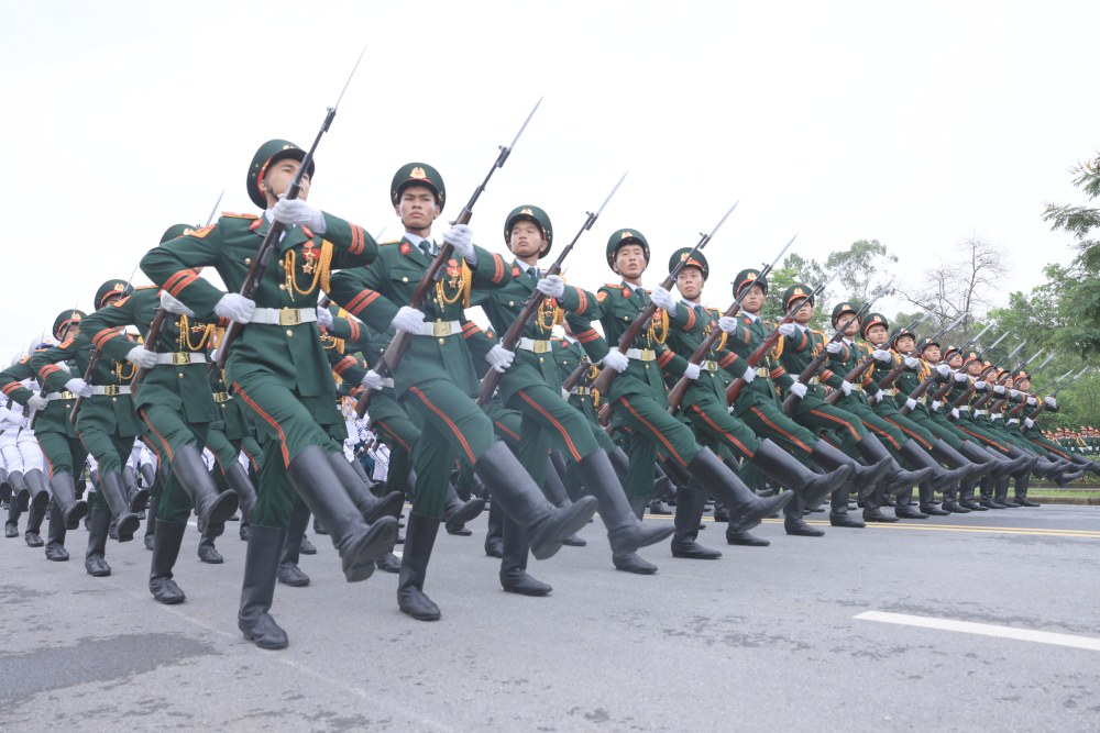 Forces practice parading and paradeing to prepare for the A80 mission. Photo: Hai Nguyen