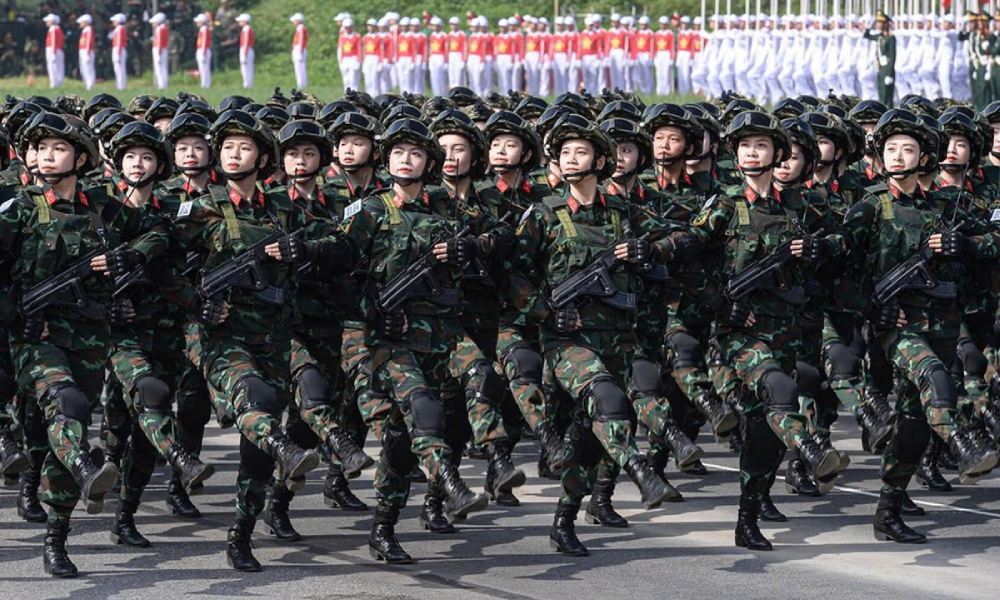 Forces practice parading and paradeing to prepare for the A80 event. Photo: Pham Dong