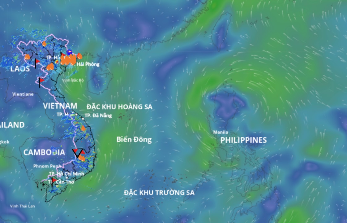 低気圧の影響により、東部、北東部、および南シナ海の海域で今夜8月7日に強降水と雷雨が発生します。写真提供:ベトナム自然災害監視システム