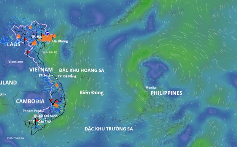 Due to the impact of the low pressure area, the eastern sea area of the northern and central East Sea will have showers and thunderstorms tonight, August 7. Photo source: Vietnam Disaster Monitoring System