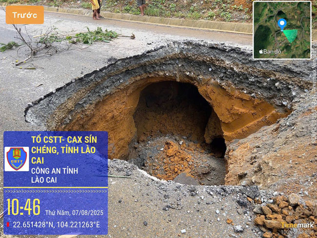 ラオカイ省シンチェン村の地盤沈下。写真:シンチェン村警察