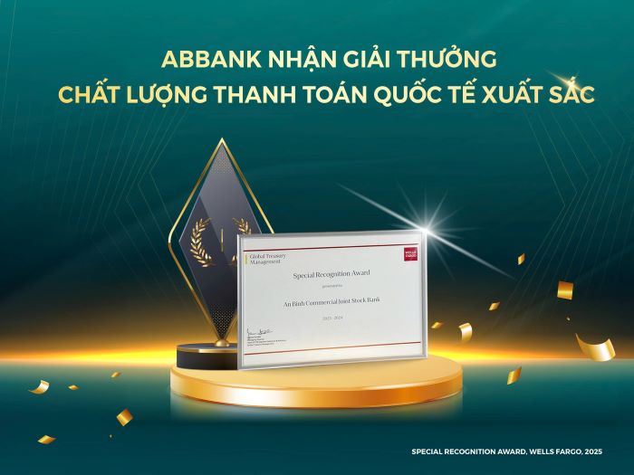 Giai thuong “Chat luong Thanh toan Quoc te Xuat sac” do Ngan hang Wells Fargo trao tang, ghi nhan nhung thanh tich noi bat cua ABBANK trong viec duy tri ty le dien thanh toan dat chuan cao trong giai doan 2023 – 2024