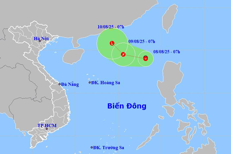 Cap nhat vi tri cua ap thap nhiet doi tren Bien Dong. Anh: Trung tam Du bao Khi tuong Thuy van quoc gia