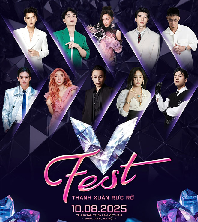 Cac nghe si tham gia “V Fest – Thanh xuan ruc ro” vao toi 10.8. Anh: Ban to chuc cung cap