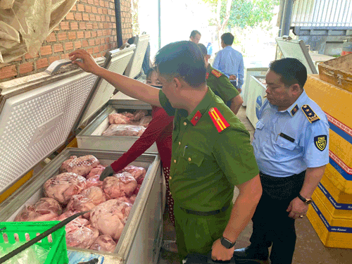 지방 당국은 돼지고기 제품을 생산 및 판매하는 시설을 검사합니다. 사진: Dinh Tan