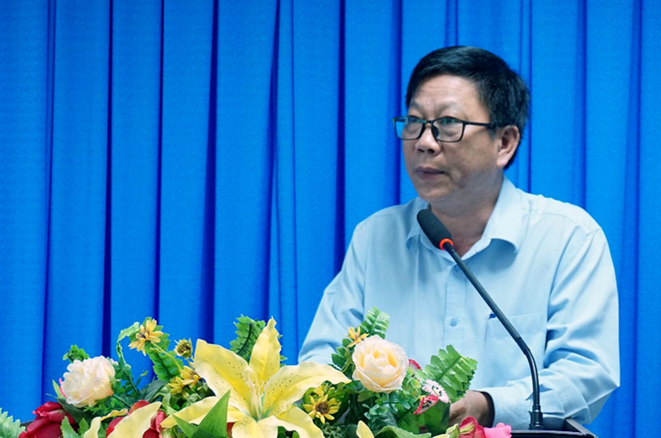 Ong Le Quang Khoi - Giam doc So Khoa hoc va Cong nghe tinh Dong Thap phat bieu tai buoi le. Anh: Cong thong tin dien tu Dong Thap
