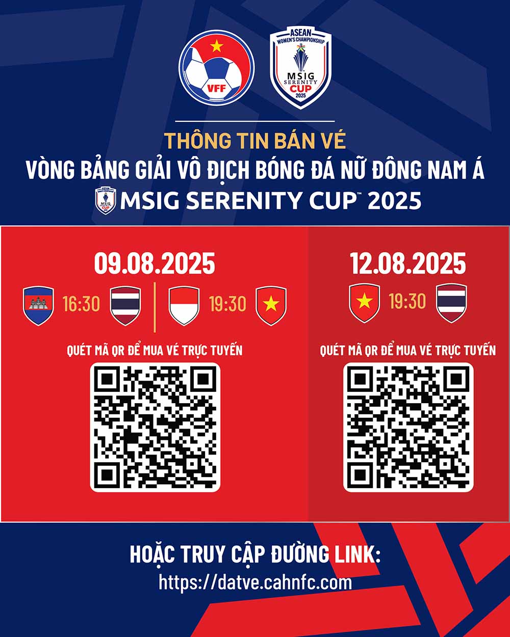 Ma QR mua ve cac tran dau cua doi tuyen nu Viet Nam tai giai Dong Nam A 2025. Anh: VFF