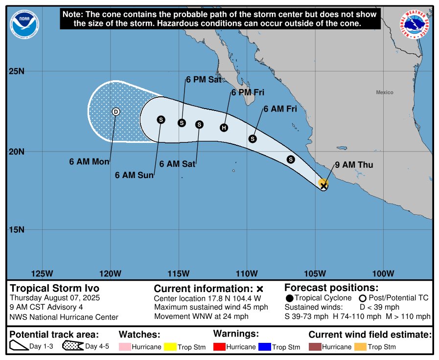 Forecast of the path of typhoon Ivo until 6:00 a.m. on August 11, 2025. Photo: NOAA