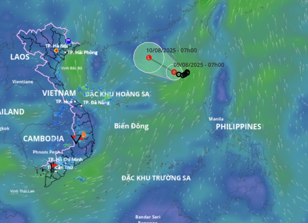 8月8日午前8時の熱帯低気圧の位置と進路の更新。出典:ベトナム自然災害監視システム