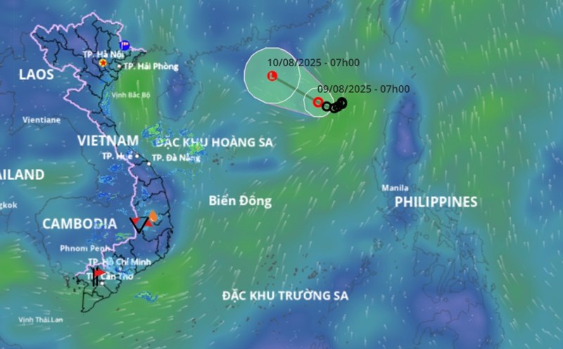 Updated location and path of the tropical depression at 8:00 a.m. on August 8. Source: Vietnam Disaster Monitoring System