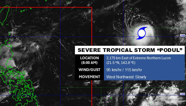 곧 격렬하게 강화될 열대성 폭풍 포둘의 위치 업데이트. 사진: PAGASA