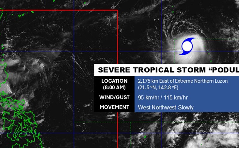 Updated location of tropical storm Podul about to intensify. Photo: PAGASA