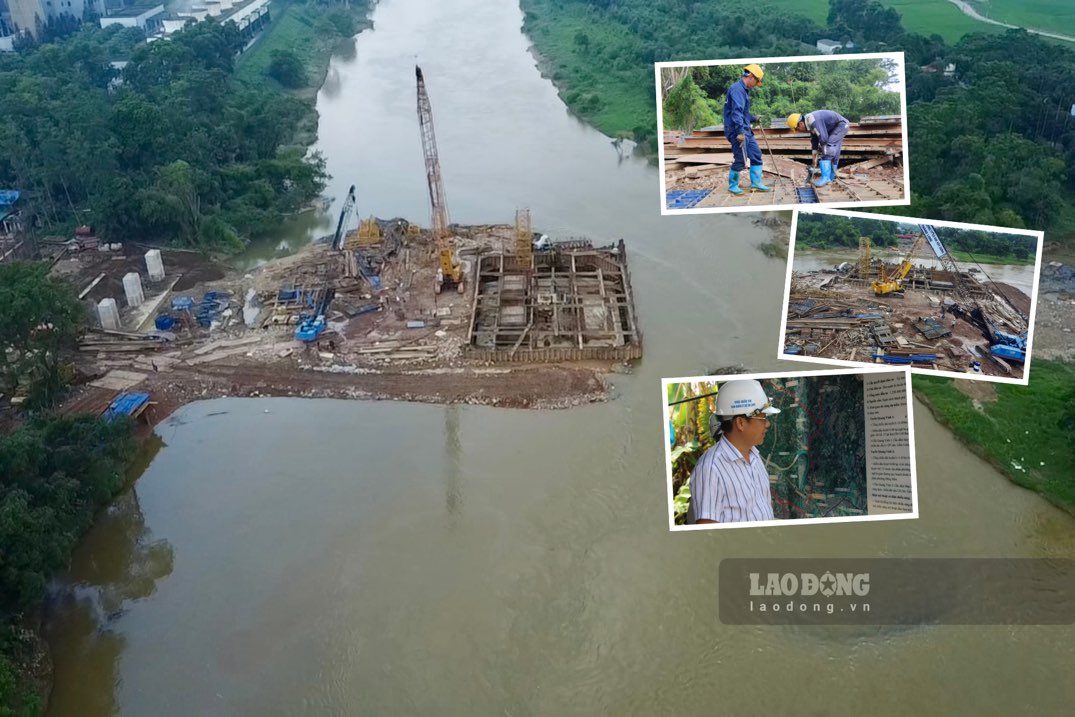 タイグエンで最大の河川越し橋プロジェクトの建設現場。写真:Nguyen Hoan