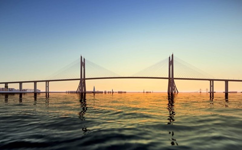 Can Gio Bridge is designed in the form of a rope hanging on two towers. Photo: Ho Chi Minh City Department of Construction