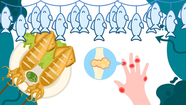 Manger des fruits de mer et de l'eau douce en quantite moderee aide a ne pas augmenter l'acide urique. Photo graphique : Huong Son