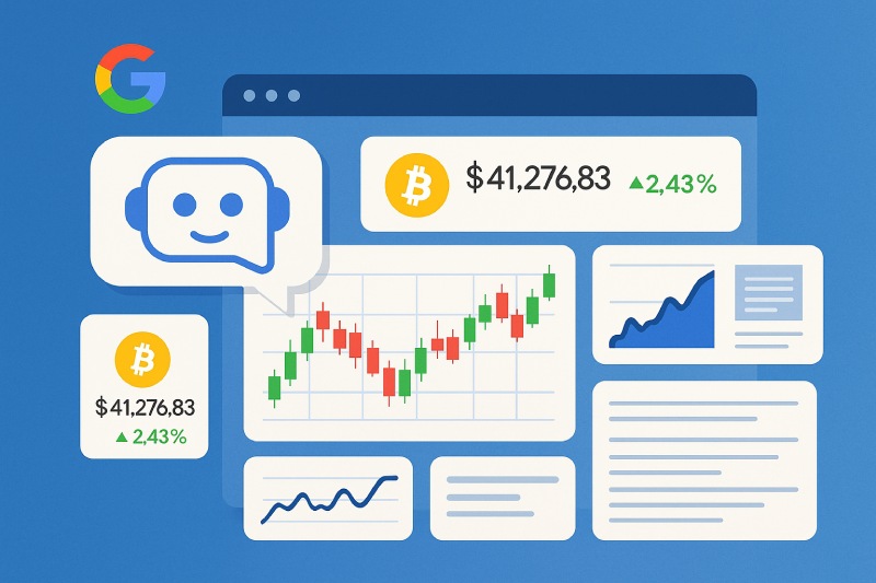 Google Finance se prepara para lanzar una nueva version web centrada en la inteligencia artificial. Graficos: Quang Minh