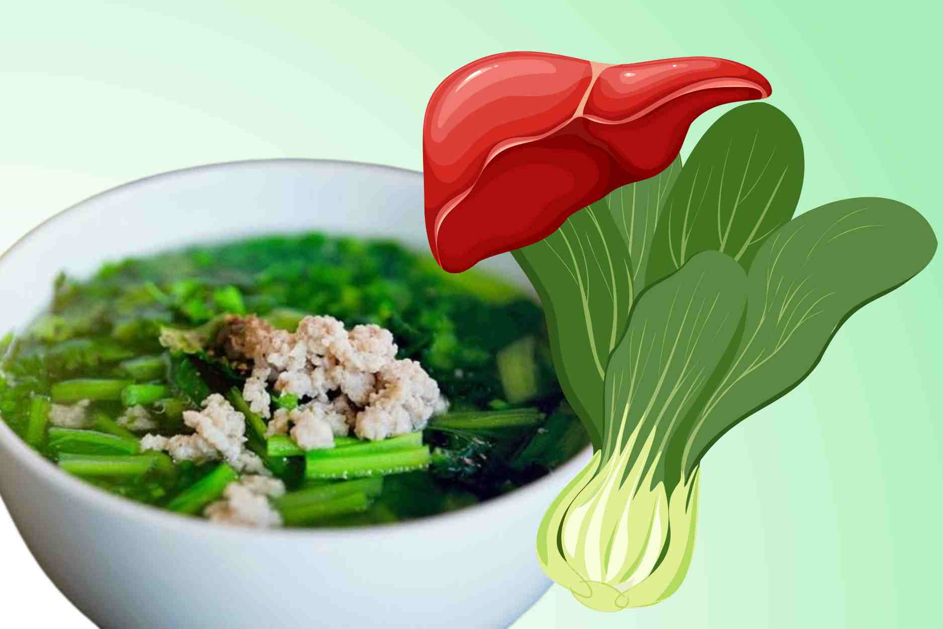 Ajouter les soins sanguins grace au bol de soupe de legumes et de legumes avec un foie de porc