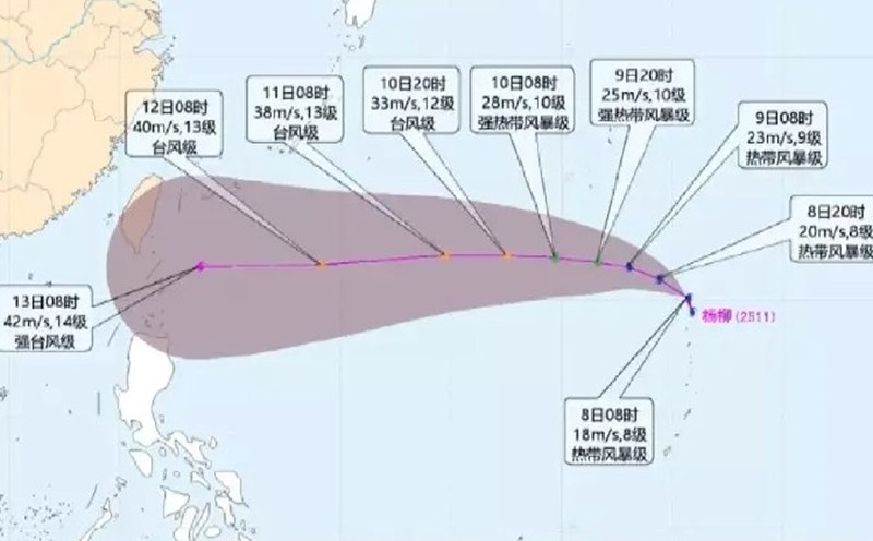 A model predicting the path of Typhoon Podul. Photo: China National Meteorological Center (CMA)