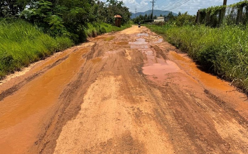 The road is damaged and seriously degraded, affecting the travel and production of hundreds of households in Lam Dong. Photo: Duy Tuan