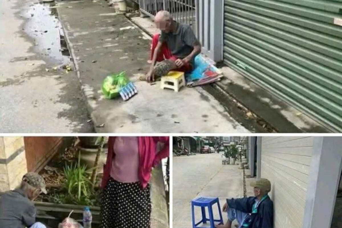 The image of an old man in his 70s living in Hai Phong having to squeeze into the sidewalk caused outrage. Photo: Hai Phong