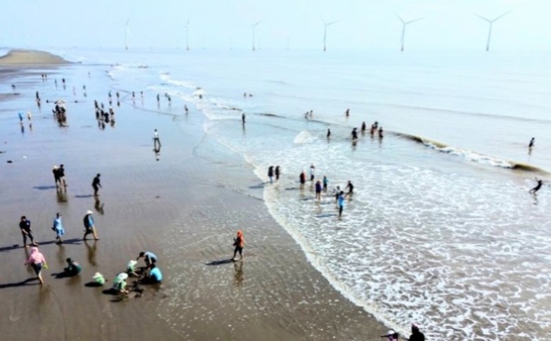 Visitors visit Ba Dong beach, enjoy the fresh space and long sand beaches. Photo: Hoang Loc