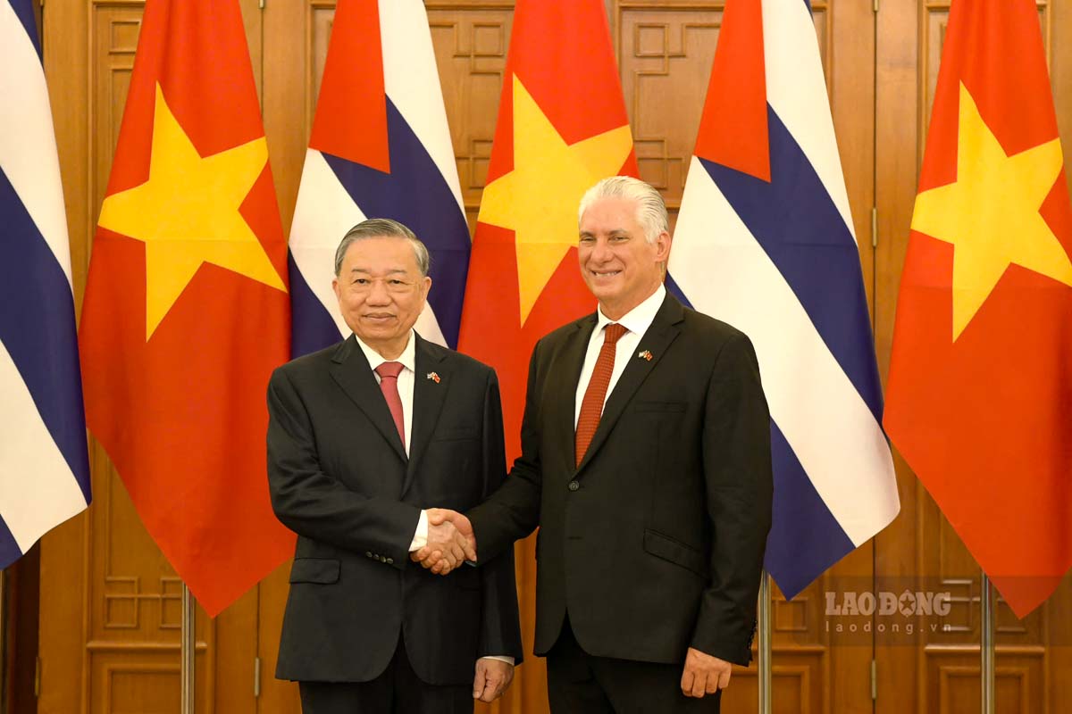 To Lam 총서기장과 쿠바 공산당 중앙위원회 제1서기장 미겔 디아스-카넬 베르무데스 쿠바 공화국 국가주석. 사진: Hai Nguyen