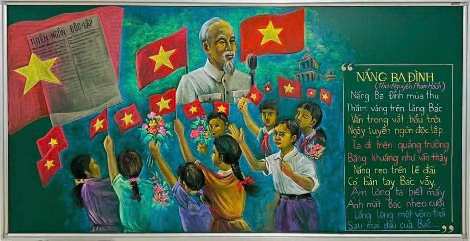 Tac pham tranh ve bang “Bac Ho voi thieu nhi” cua thay Nguyen Tri Hanh. Anh: Hai Duong