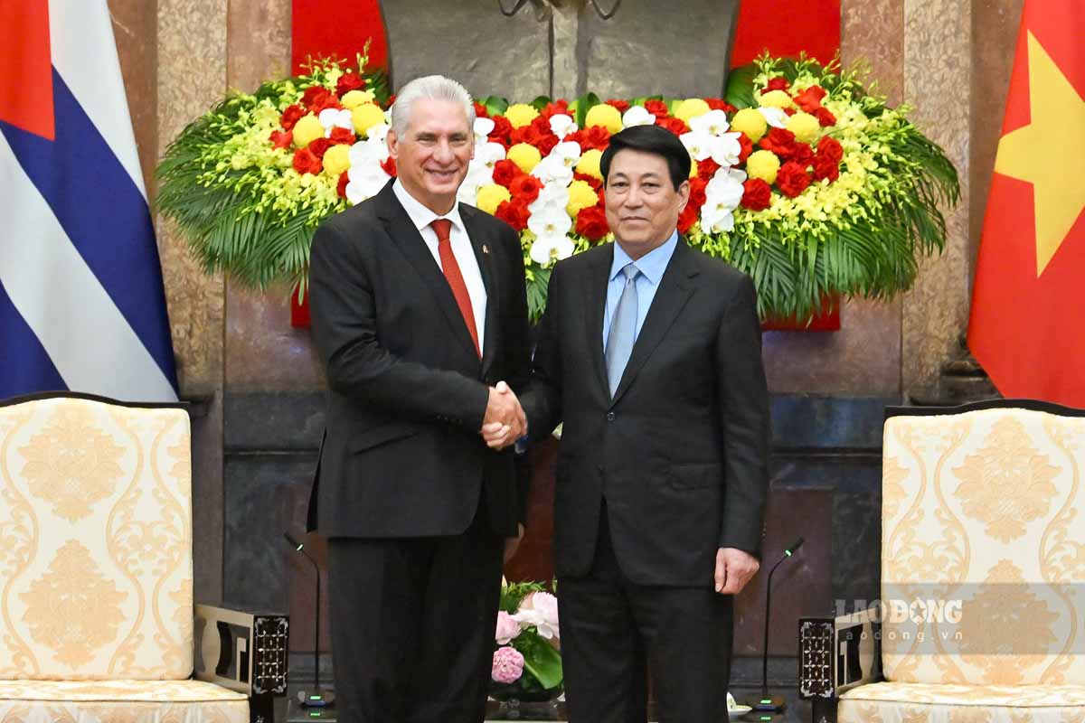 정치국 위원 Luong Cuong 국가 주석과 쿠바 제1서기 쿠바 주석 Miguel Diaz-Canel Bermudez. 사진: Hai Nguyen