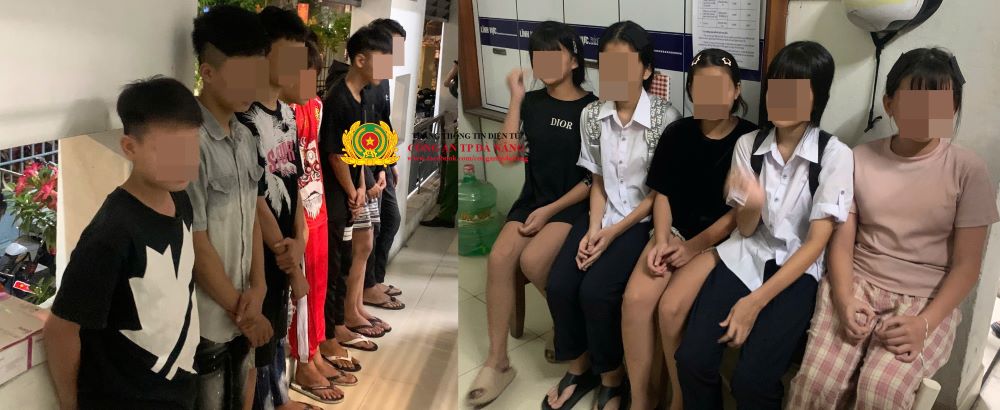 12歳から16歳の若者グループが深夜に集まり、C5-911グループによって検査、処理されました。写真:ダナン市警察