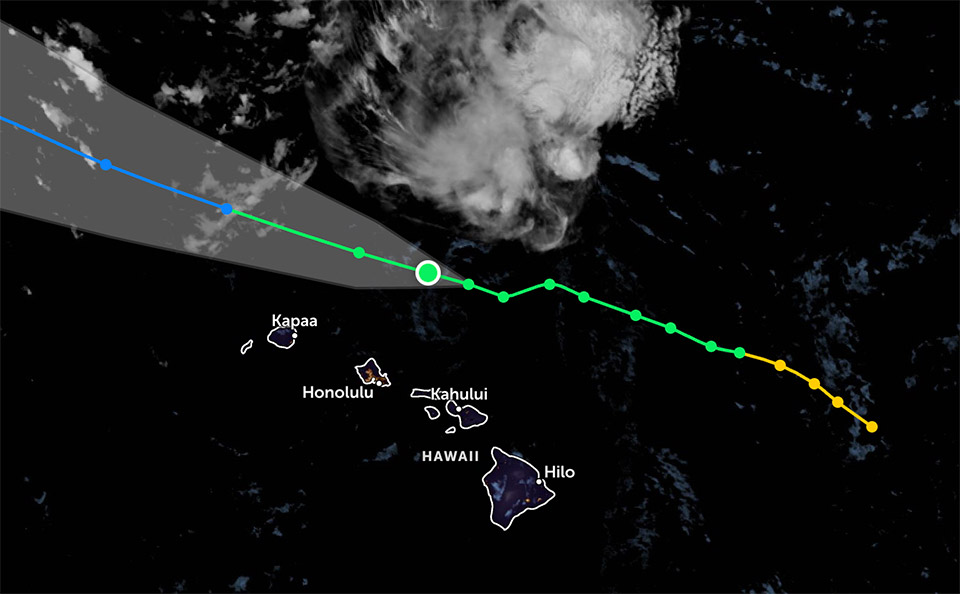 Pronostico de la trayectoria y la zona de influencia del tifon Kiko en el Pacifico. Foto: NOAA